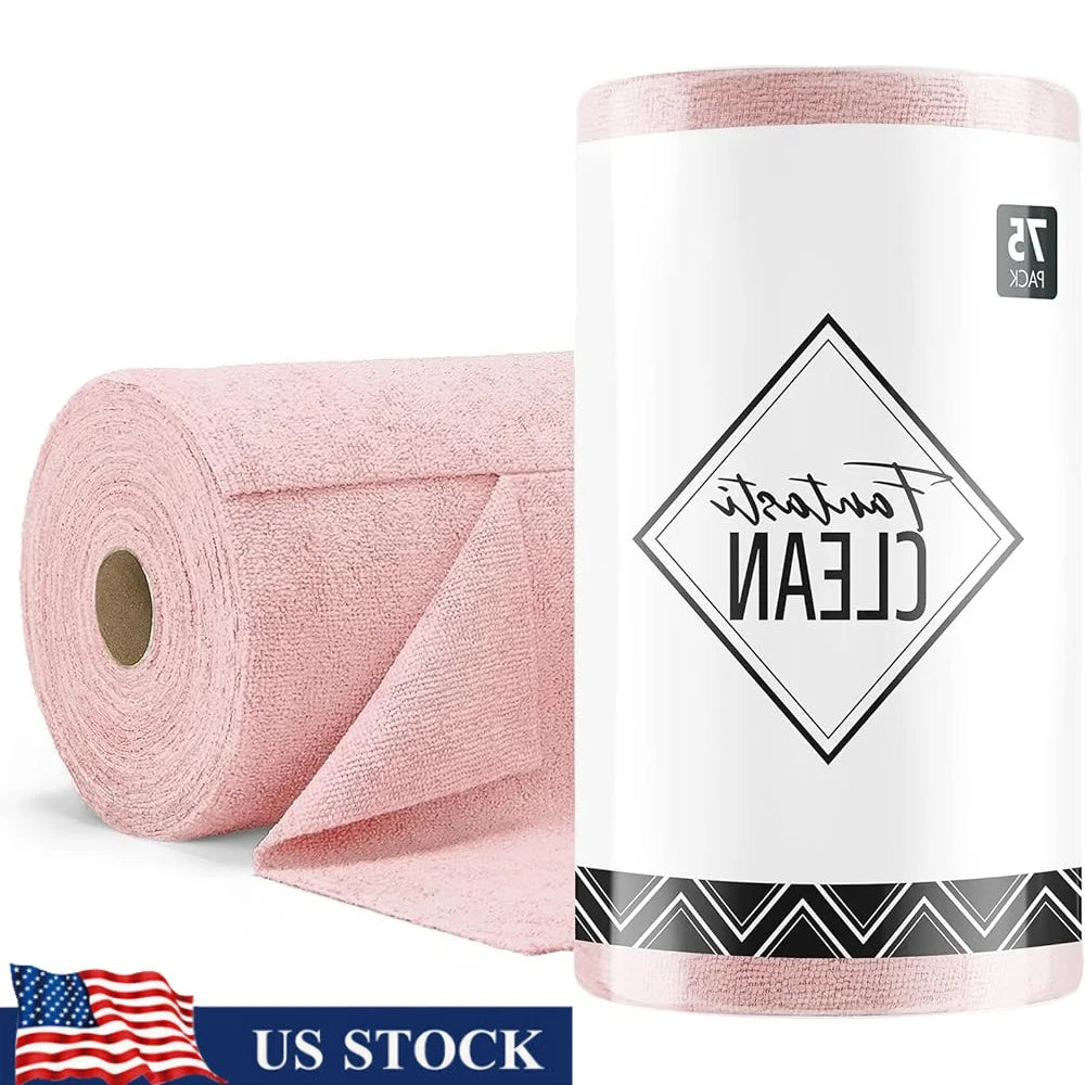 Microfiber Cleaning Cloth Roll 75 Pack Reusable Washable Tear Away Towels Ultra Absorbent Scratch Free Lint Free Dish Cleaning
