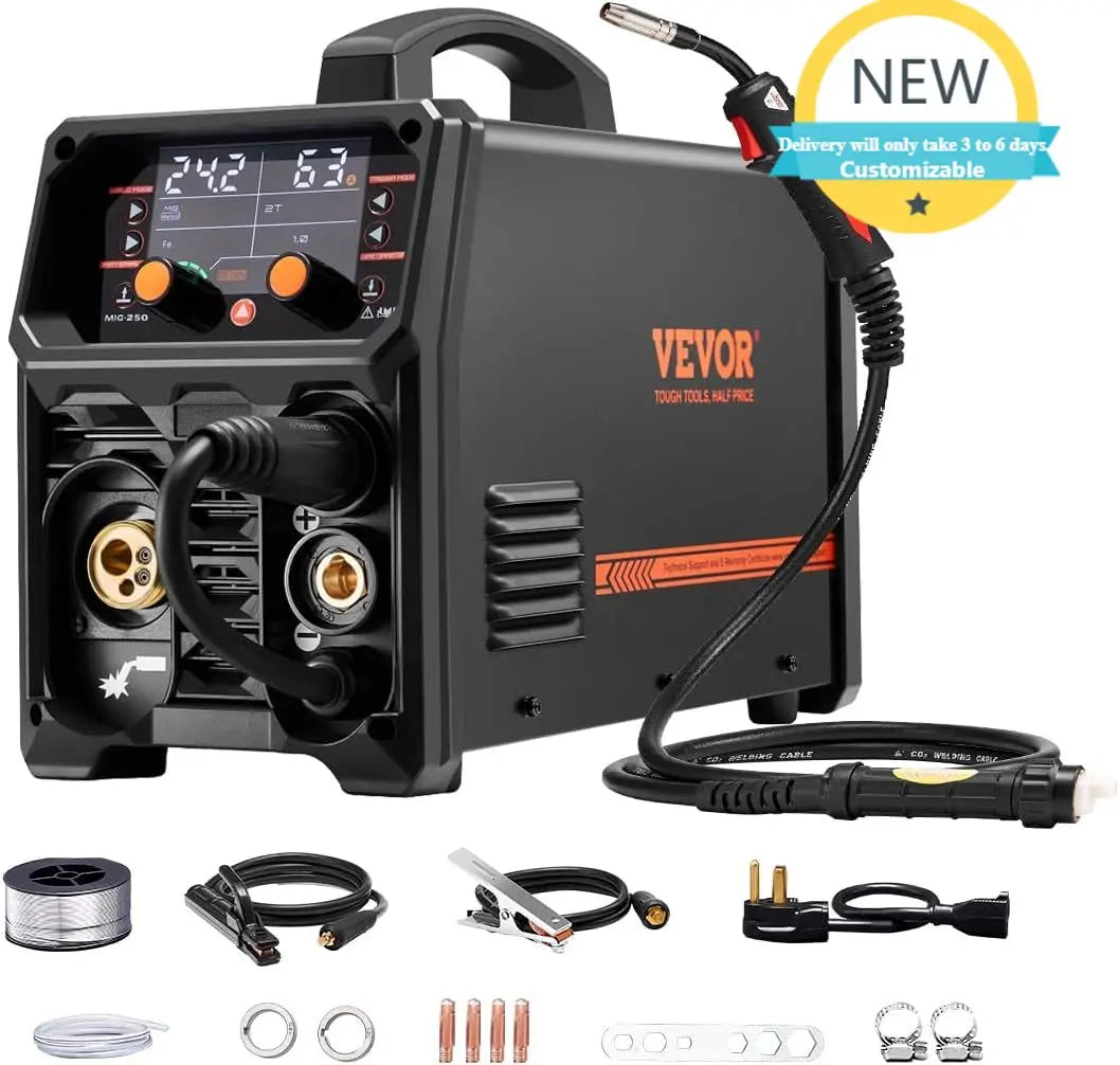 Pro MIG Welder, 250A Pluse Mig Welding Machine, 110V/220V Dual Voltage Aluminum Mig Welder with LCD Screen Display