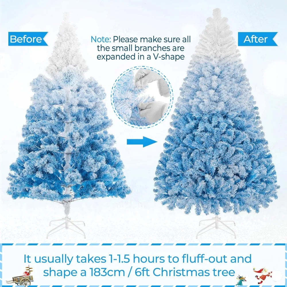 6ft Snow-Covered Pre-lit Christmas Tree with 250 Warm White Lights - Fully Decorated Flocked Xmas Tree