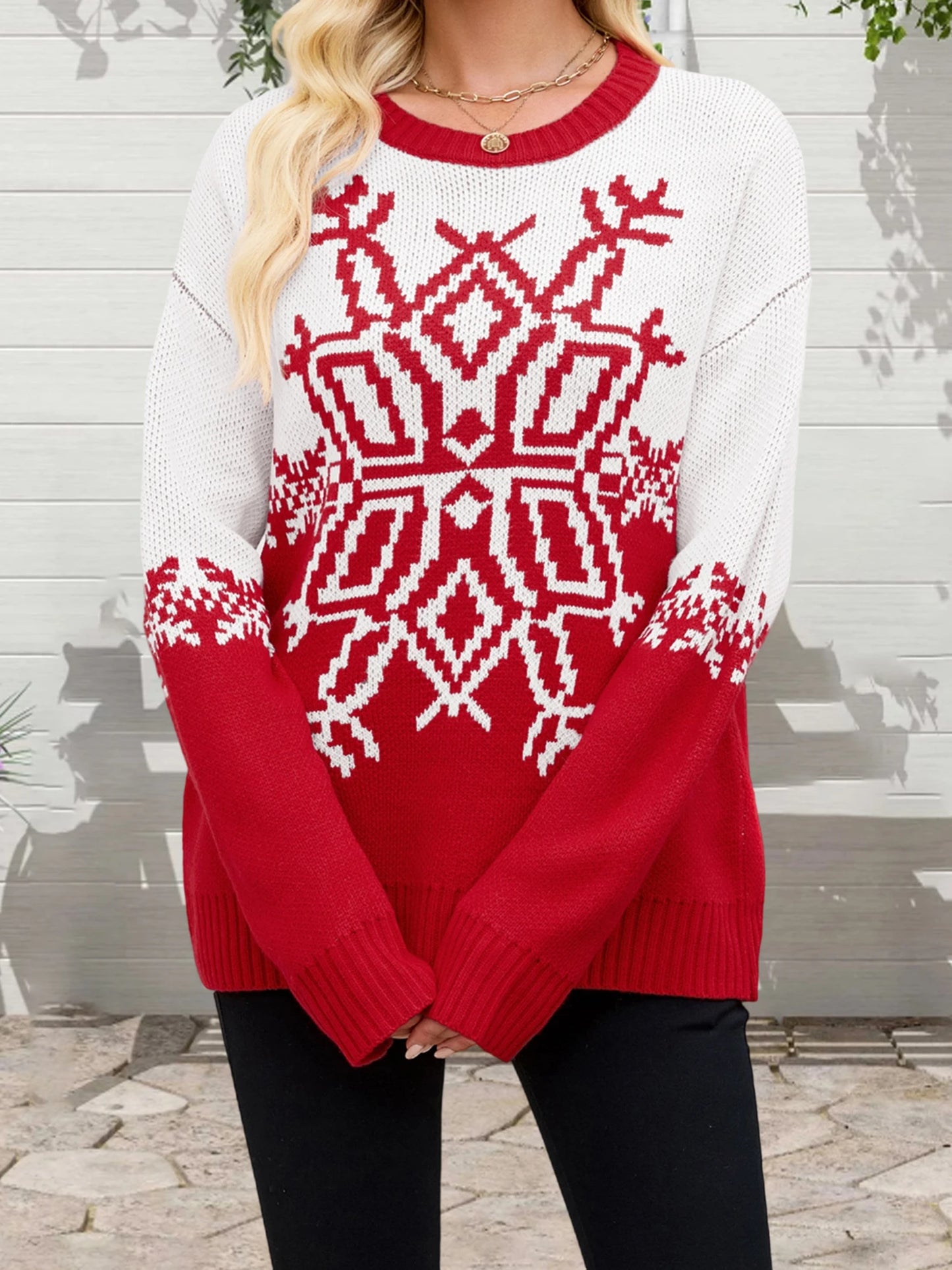 Women s Winter Cozy Sweater Adorable Reindeer Patterned Long Sleeve Crew Neck Knit Jumper Holiday Pullover