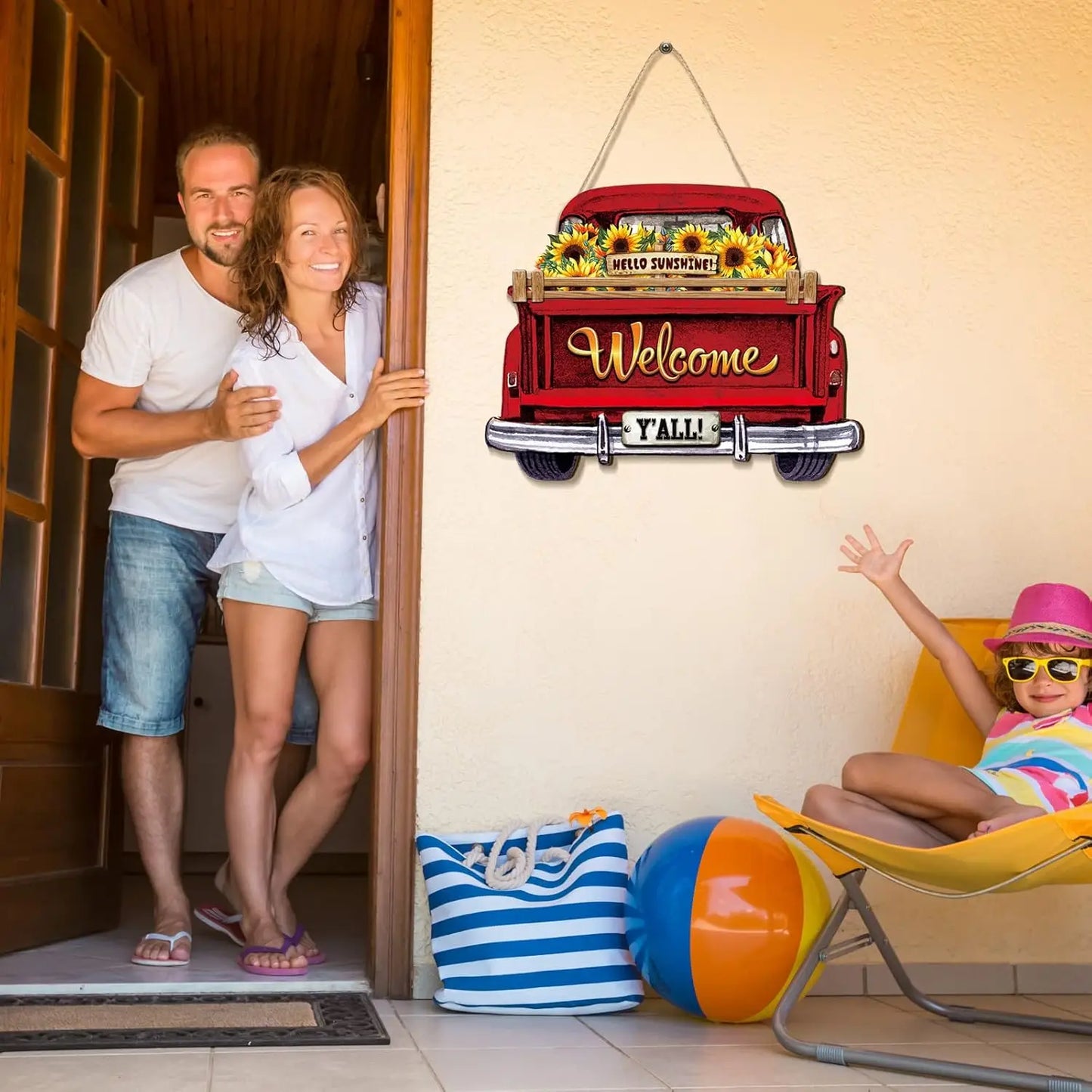 Interchangeable Welcome Sign Truck Decor Hanging Sign with 12 Holiday Icons Farmhouse Seasonal Welcome Signs Rustic Decor Gifts