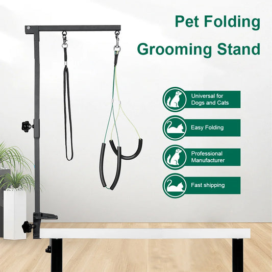 Stainless Steel Foldable Pet Grooming Bracket Adjustable Suspender Arm Support for Dogs and Cats