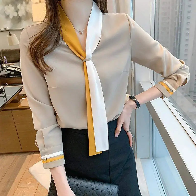 Women Clothing Spring Autumn Fashion Office Lady Simplicity Button Solid Color Ladies All-match Temperament Long Sleeve Top Tee