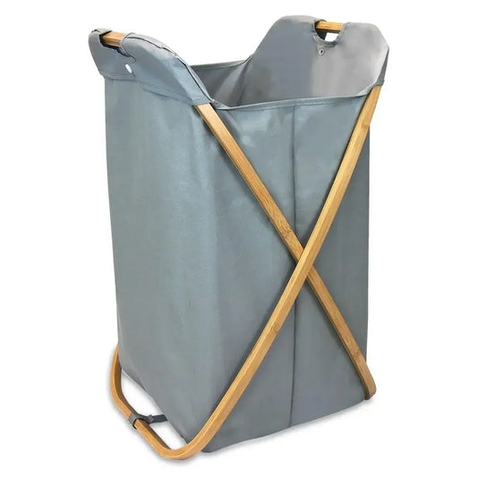 Bamboo X Frame Laundry Hamper Sorter Lightweight Durable Polyester Gym School Garage Organizer Foldable Elegant Design