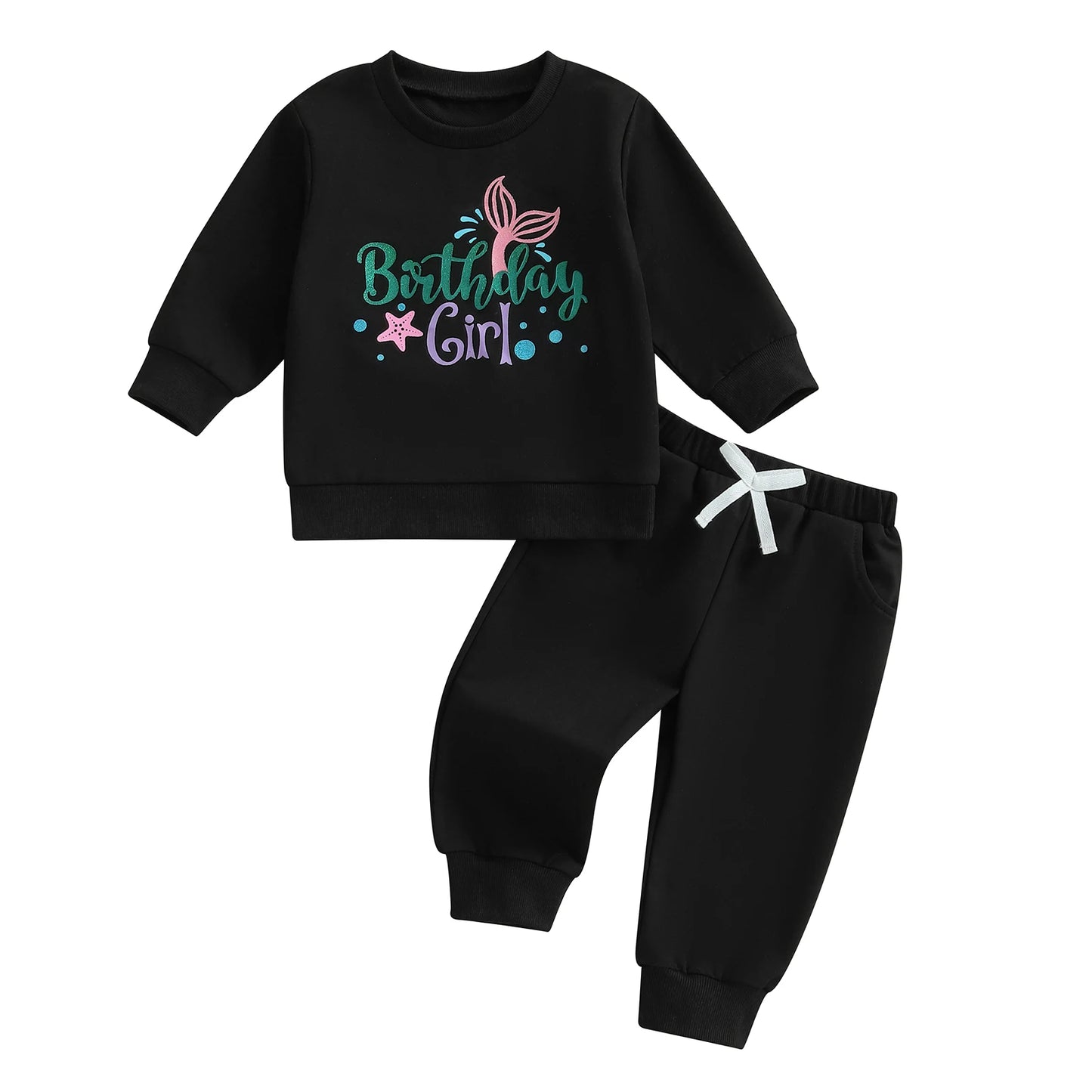 Stylish Toddler Girls 2Pcs Outfit Adorable Long Sleeve Top with Letter Pattern and Matching Solid Color Pants Perfect for