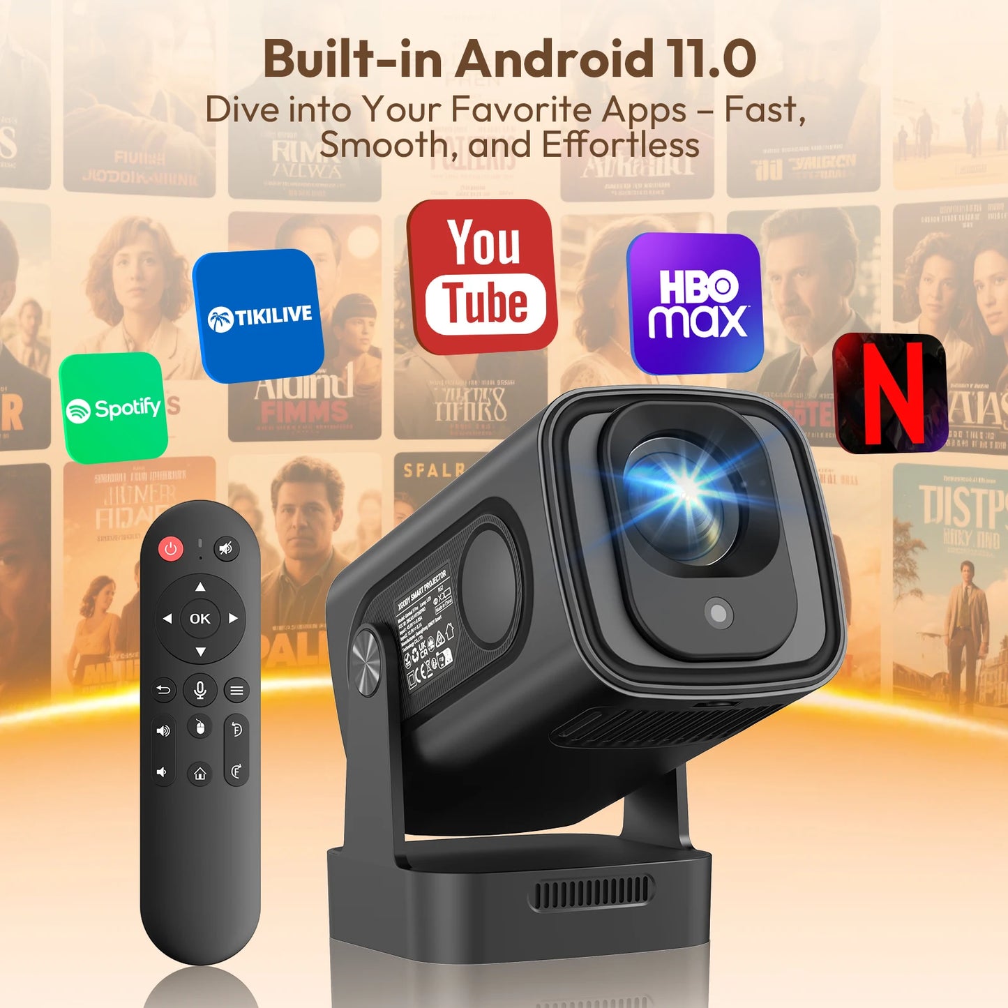 XGODY 4K HD 300ANSI Projector Cinema Bluetooth WiFi 1080P Android Home Theater Smart Projector