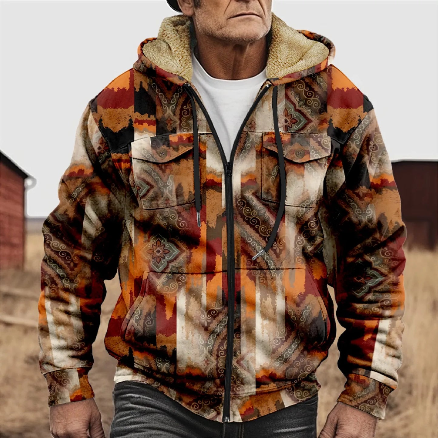 Winter Hooded Jacket Men Loose Thickened Double Pocket Jacket Warm Comfort Outdoor Multiple Colors Casual Clothes Jacket