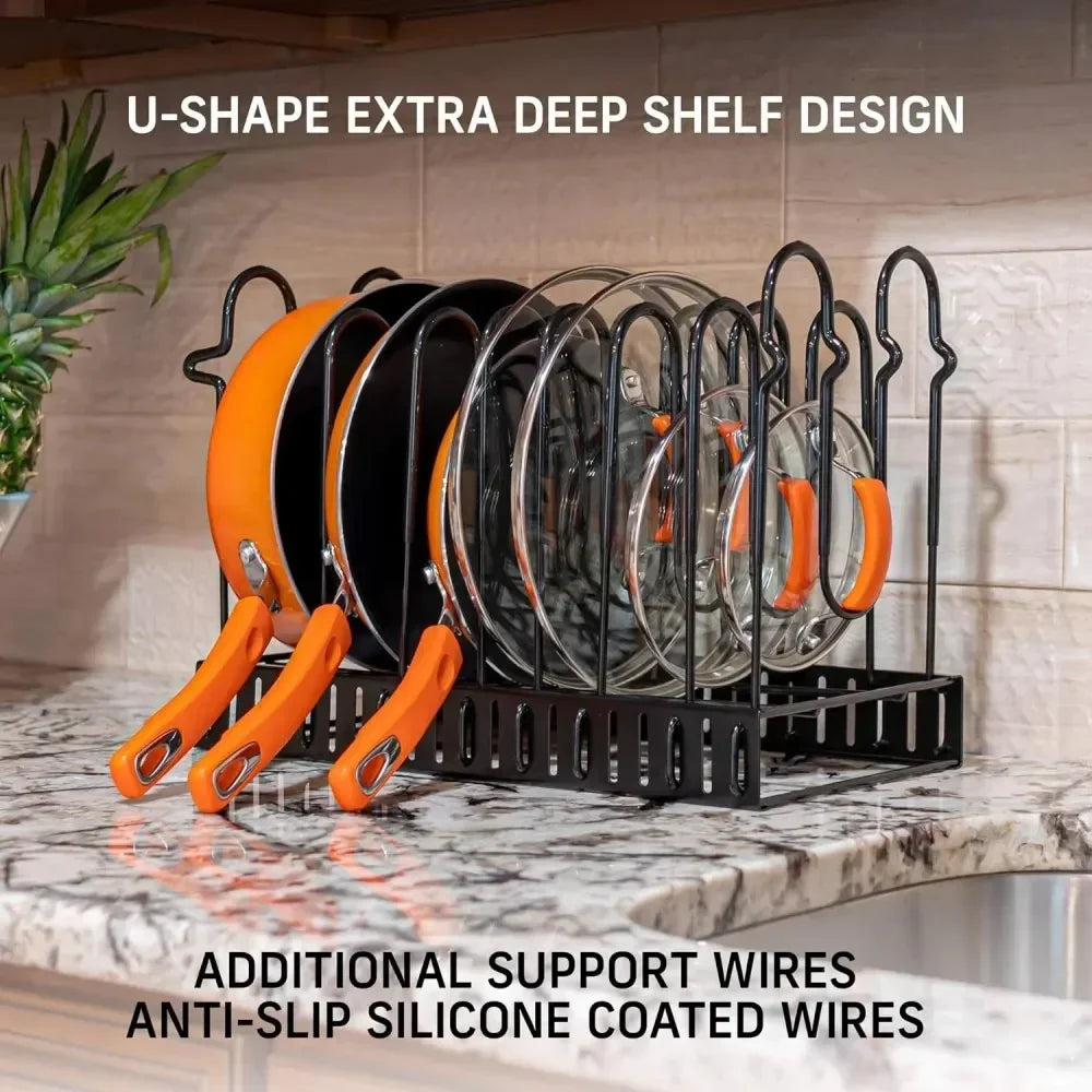 Pot Organizer Rack 8 Tiers Pots and Pans Organizer Pot Lid Organizer for Kitchen Cabinet Cookware Organizers and Storage