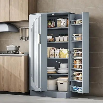 47 Inch Kitchen Pantry Cabinet Modern Storage Cabinet with Adjustable Shelves and Buffet Design