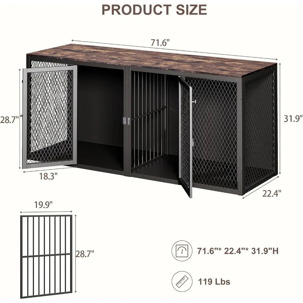 Dog Kennel Furniture For Two Dogs Indoor Double Dog Cage With Divider And Double Door