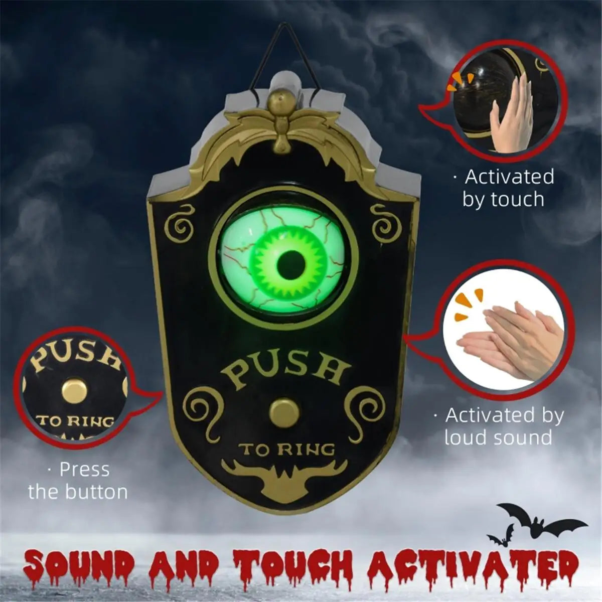 Spooky Halloween Decorations with Light Up Eyeball Doorbell for Home Parties and Events