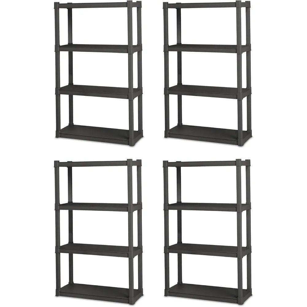 4 Pack Heavy Duty 4 Shelf Unit Plastic Organizer Rack for Kitchen and Bathroom Storage
