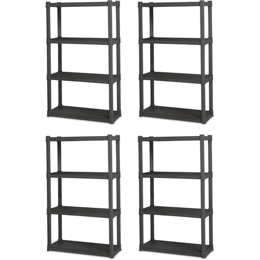 4 Pack Heavy Duty 4 Shelf Unit Plastic Organizer Rack for Kitchen and Bathroom Storage