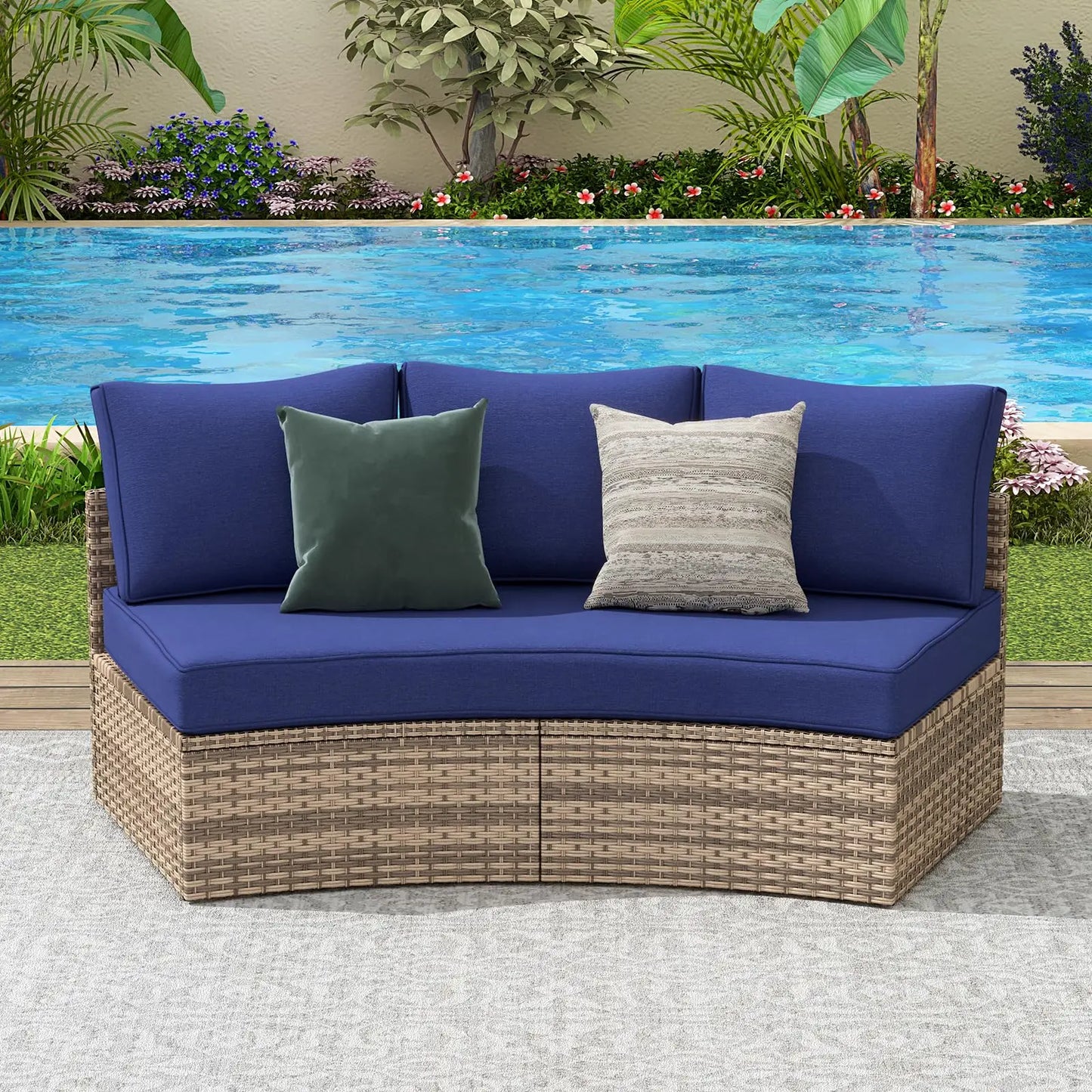 PaPaJet Patio Furniture Set, Half-Moon Wicker Sectional Sofa with Cushions, Waterproof Rattan Outdoor Conversation Set