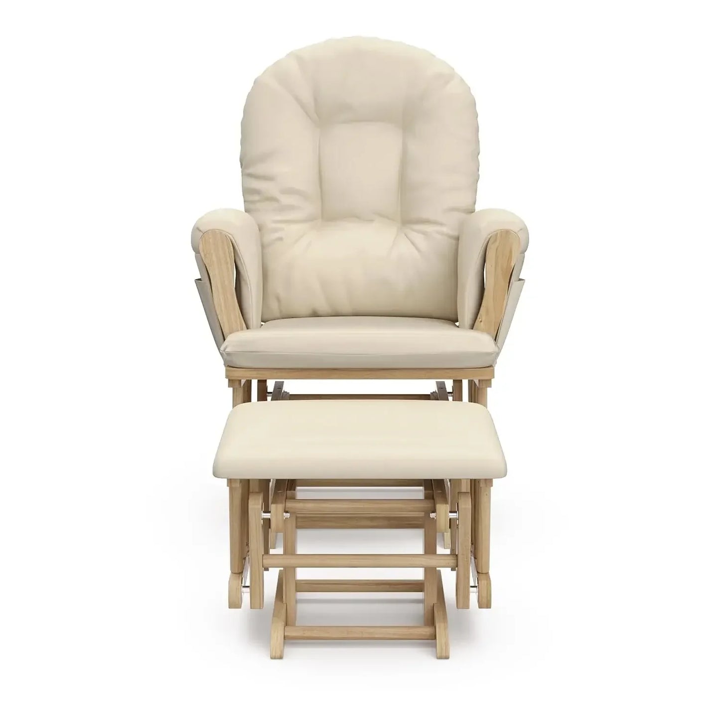 Premium Hoop Glider and Ottoman Natural Beige Padded Cushions with Storage Pocket Smooth Rocking Motion Easy to Assemble