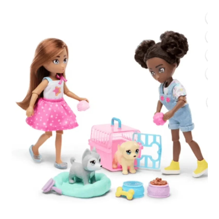 Hey Bestie Isa Evie 18 Piece Set of 2 Mini Dolls with Toy Dogs and Pet Accessories Ages 3 and Up