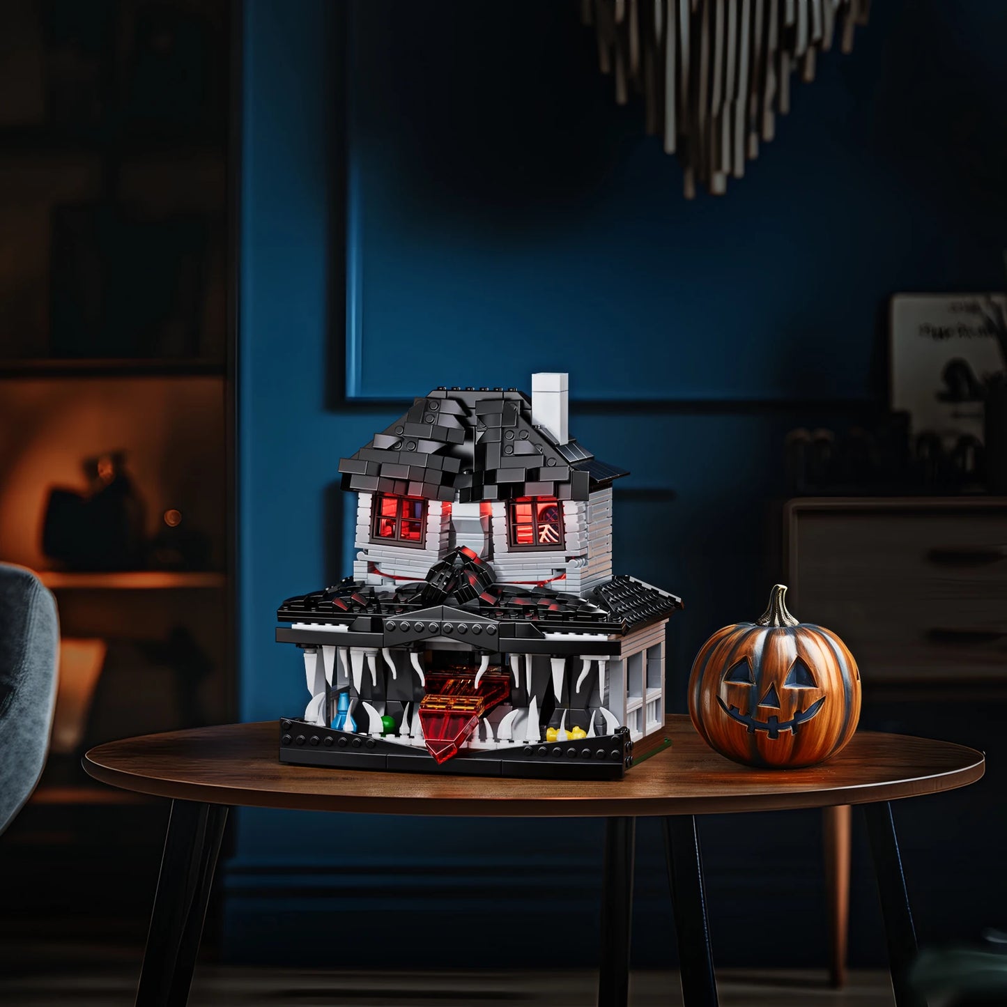 Haunted House Building Bricks Toys Monster Hut Model Blocks Halloween Home Decoration with LED Light for Boys and Girls Gifts