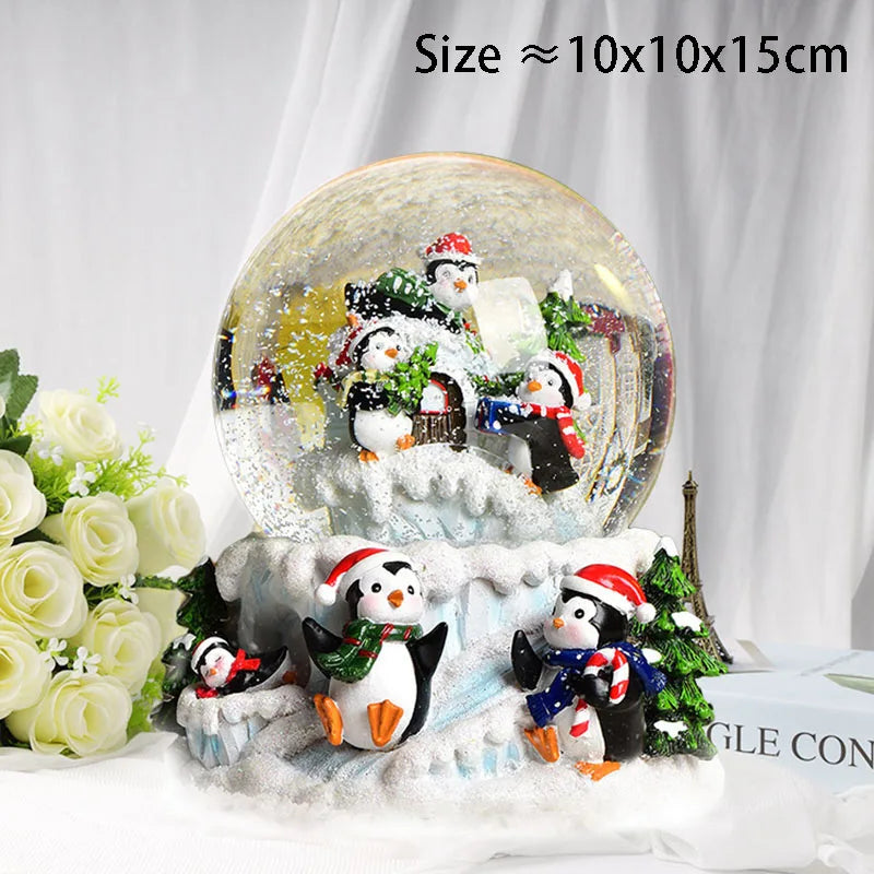 New Resin Christmas Crystal Ball Snowfall Music Box Santa Claus Snowman Interior Desktop Ornament Festive Atmosphere Decoration