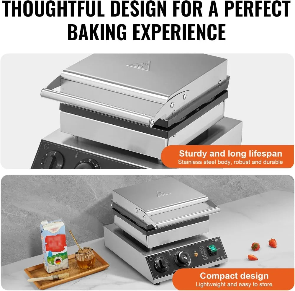 1750W Commercial Waffle Maker 4PCS Round Non-Stick Belgian Waffle Iron with Temperature Time Control for Restaurant Bakery