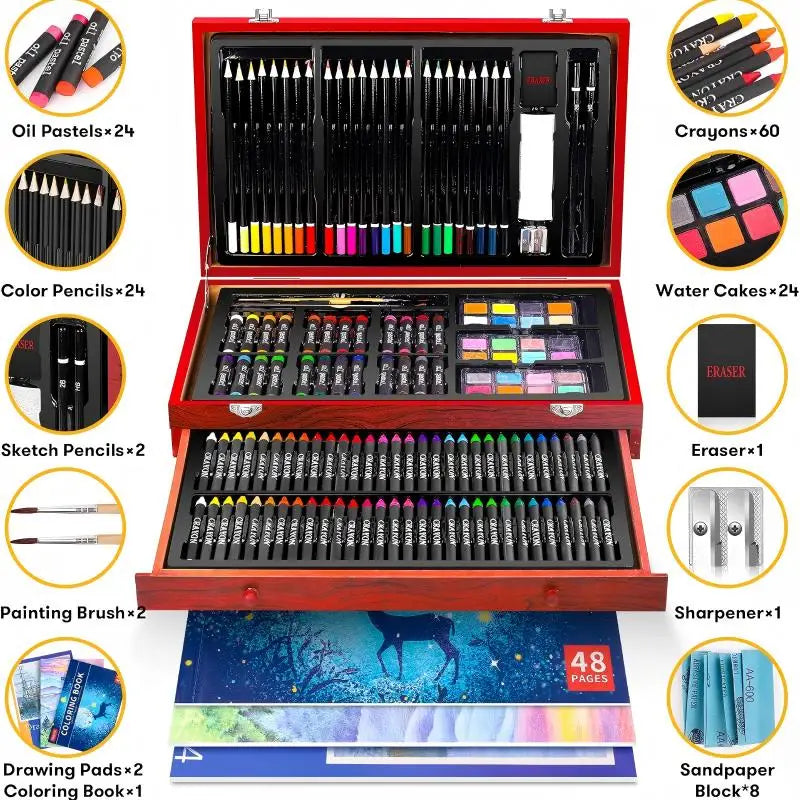 146 Luxury Art Kits, Professional Art Use, Including Crayons, Oil Pastels, Watercolor Paints, And Colored Pencils