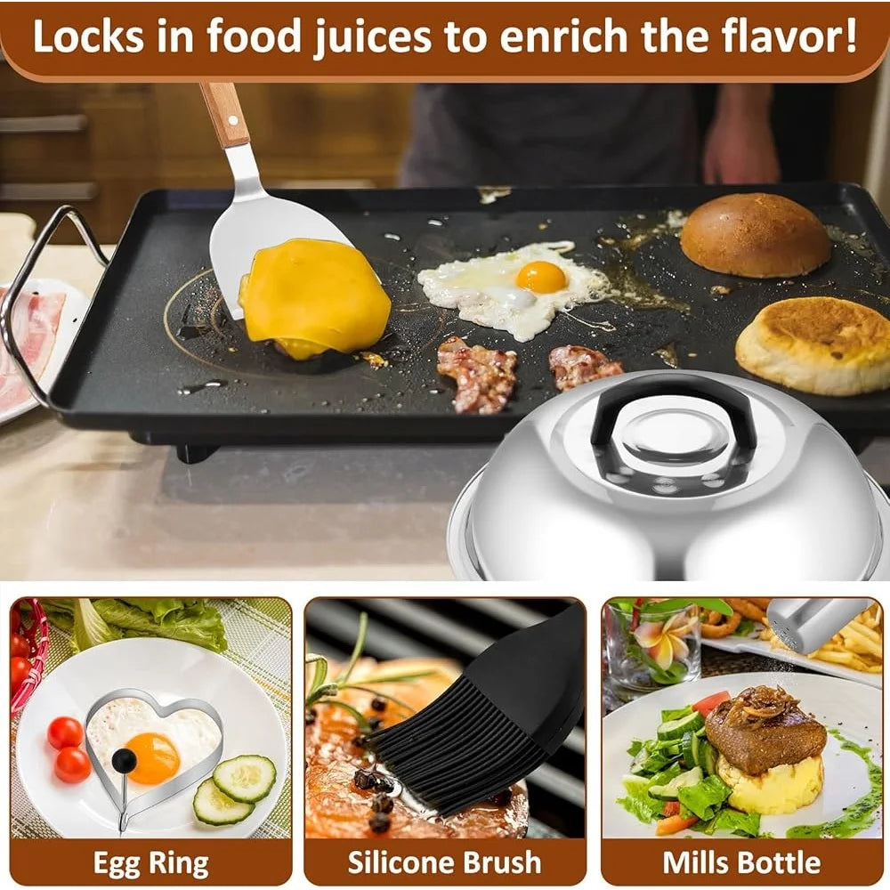 25 Piece Griddle Accessories Set Flat Top Grill Tools Stainless Steel Spatulas Scraper Basting Cover Ideal for BBQ Cooking