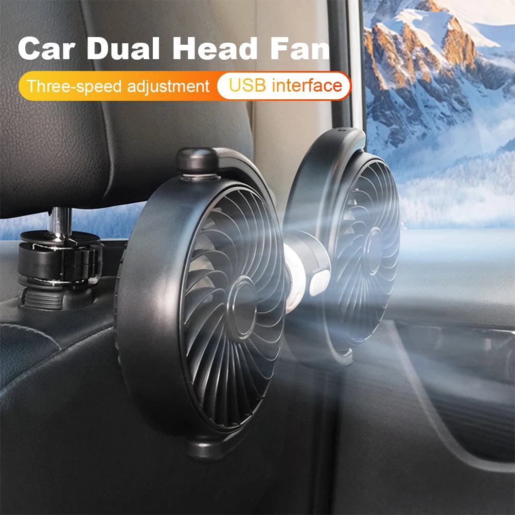 Dual Head Car Seat Back Cooling Fan 360 Degree Rotatable USB Brushless Automotive Fan for Car Home Accessories