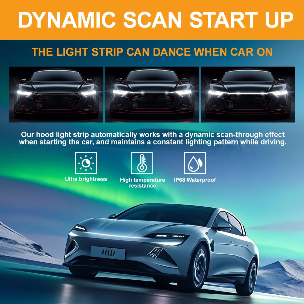 12V Engineer Hood Light LED Universal Waterproof Dynamic Daytime Running Light Automotive Accessories Easy Installation