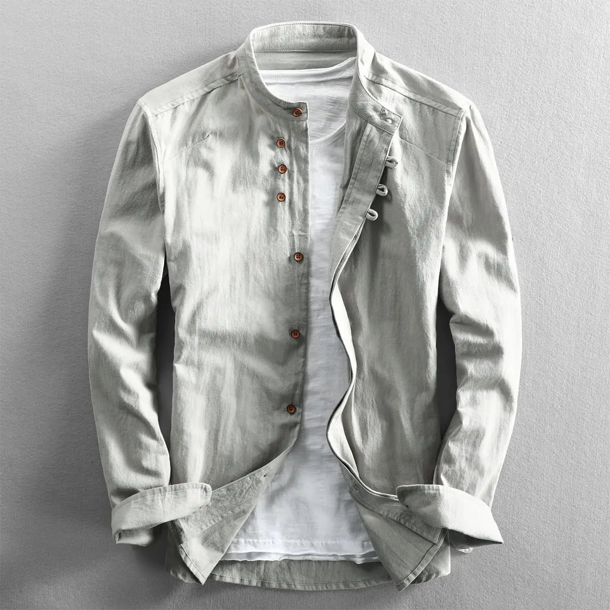Casual Linen Men's Shirt Gentleman Style Stand Collar Spring New Arrival Wish Cotton Linen Shirt Comfortable Loose Fit Long S...