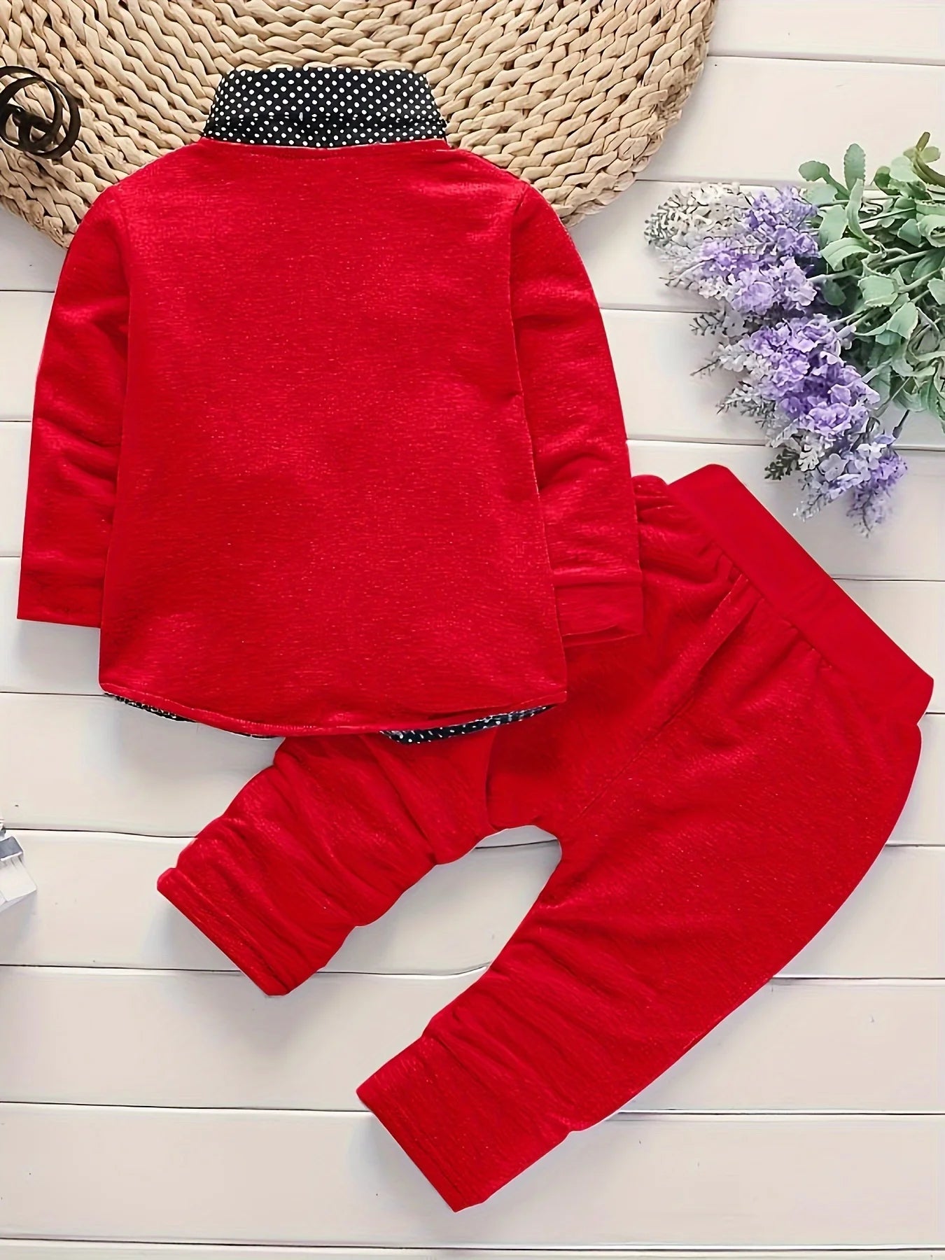 New Spring and Autumn Boys' Fashion Casual Polka Dot Leads Fake Two piece Top, Men's Baby Pants Two piece Set