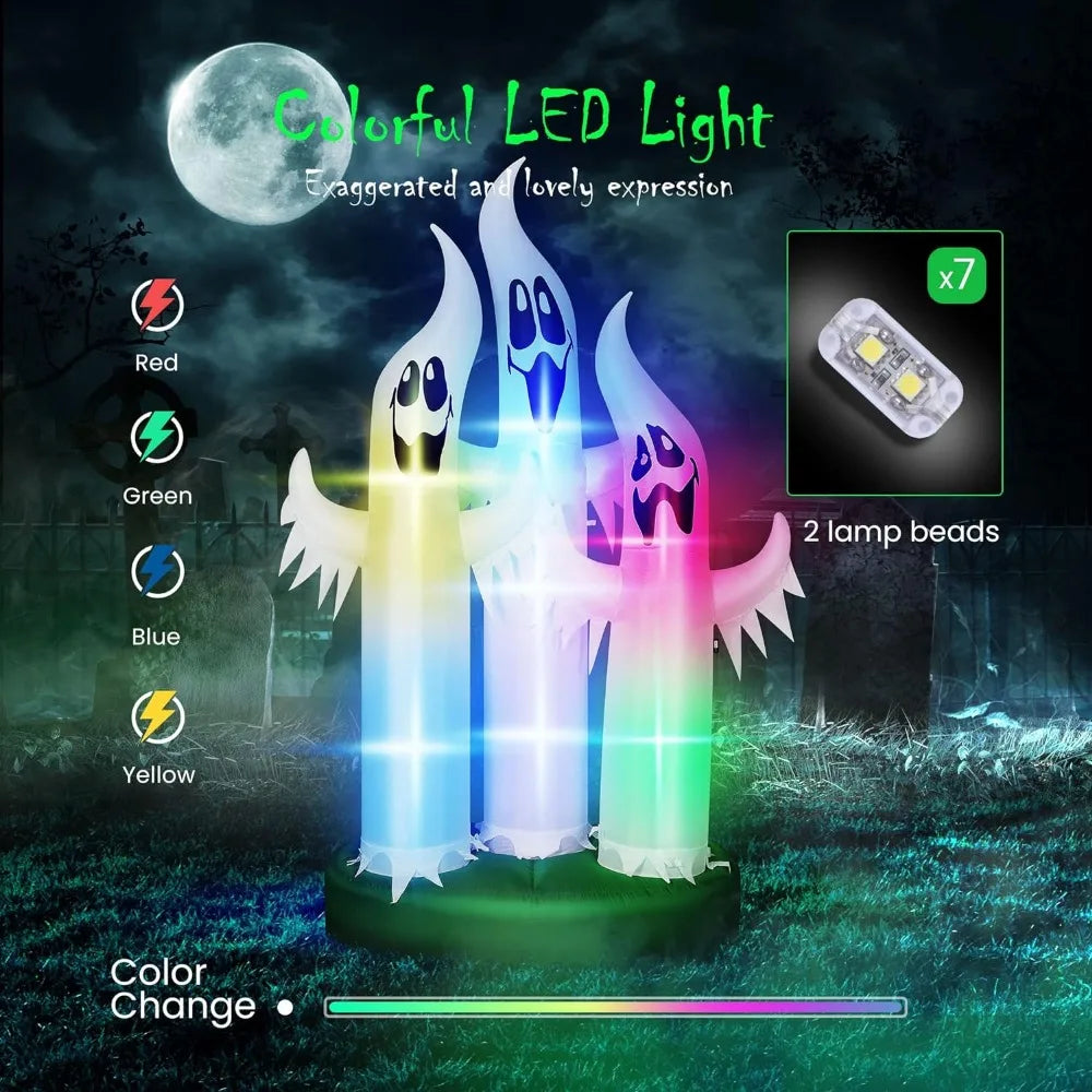 VIVOHOME 10FT Halloween Inflatable Yard Decor Colorful Ghost Family of 3