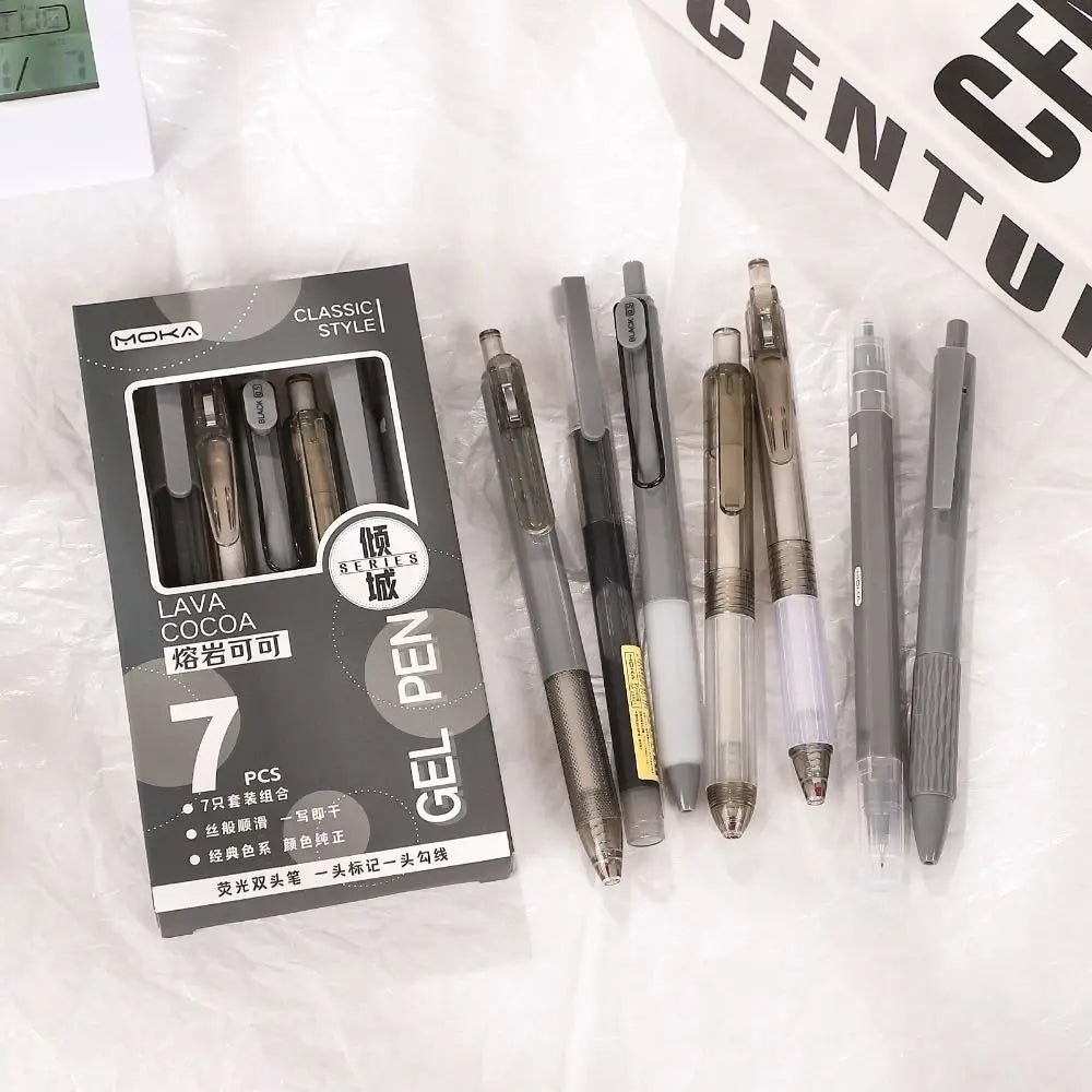 7Pcs 0.5mm Retractable Gel Pen Set Quick Dry Ink Smooth Writing Cute Stationery Gift Portable Office School Writing Supplies