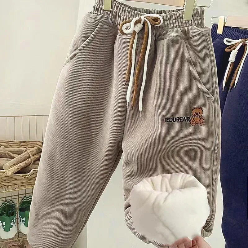 Winter Children's Plush Pants Boys' Plush Sweatpants Girls' Thickened Outerwear With Pocket Sports Pants Baby Boy Clothes