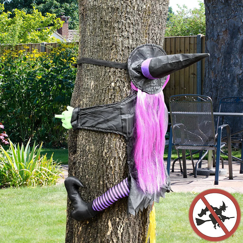 Halloween Crashing Witch Into Tree Outdoor Decoration With Light Flying Witch Lawn Patio Garden Decor