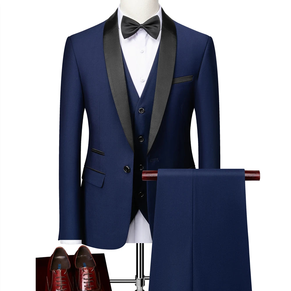 Men's Suits 2/3pcs Mens Business Suit Notch Lapel Blazer Formal Wedding Groom Pants Tux Vest Tuxedos (Blazer+vest+Pants)