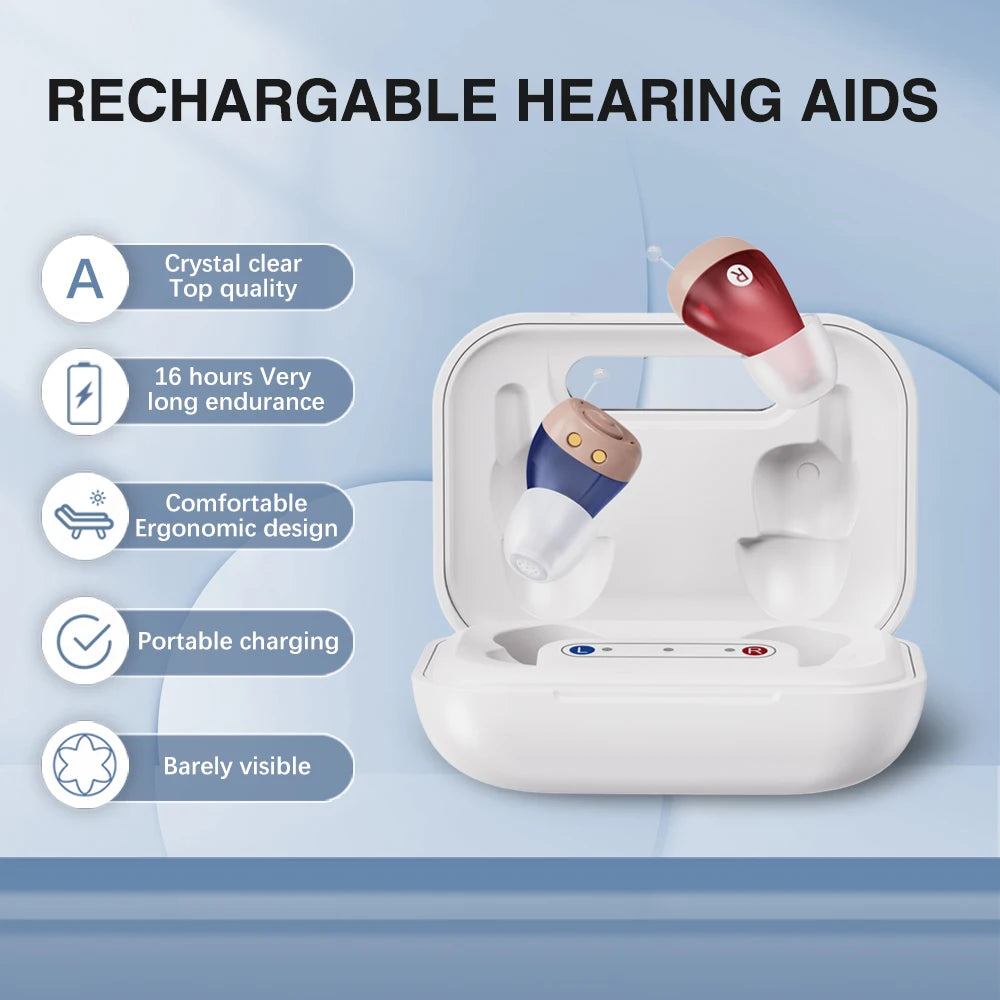 JINGHAO 1 Pair Mini Rechargeable In Ear Hearing Aids Sound Enhancer Fashion Design