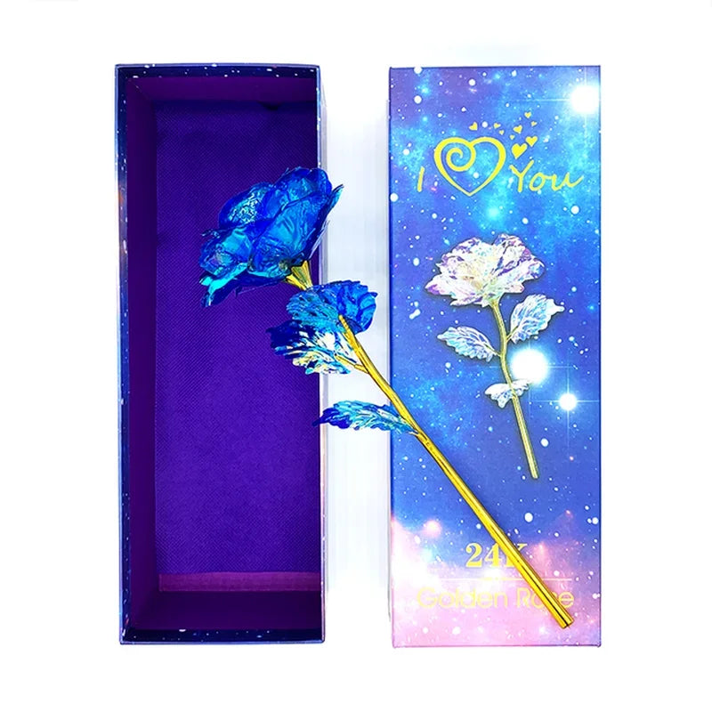 Valentine's Day Artificial Flower 24k Gold Foil Eternal Rose In Glass With Lights Decor For Home Birthday Gift Mother's Day Gift