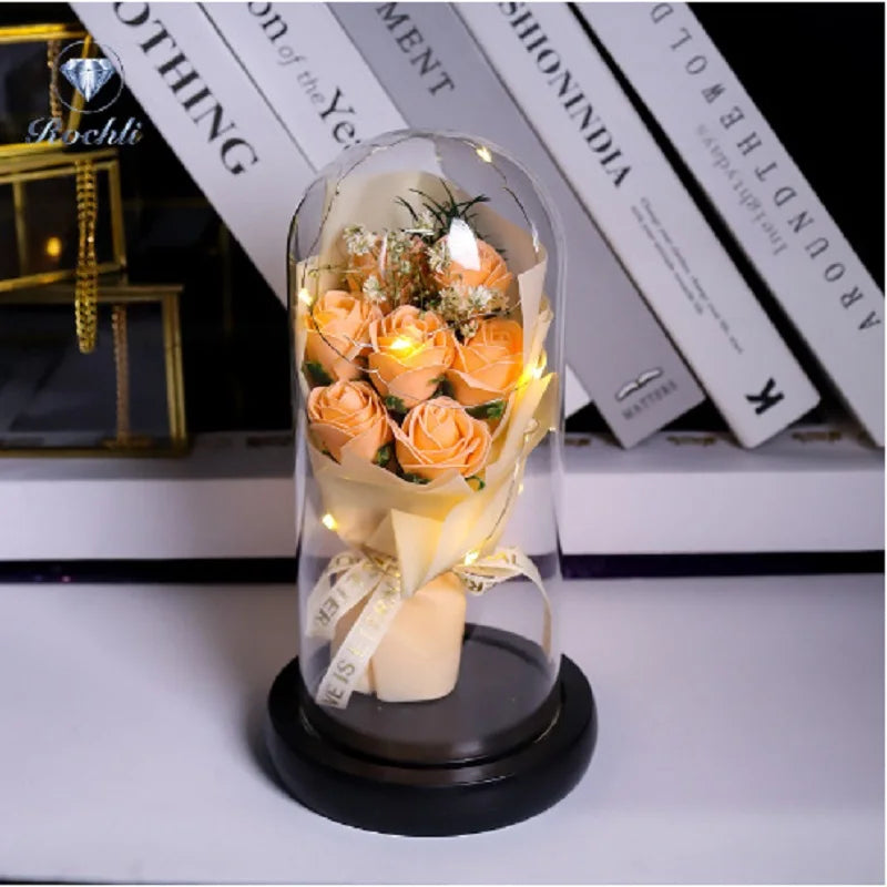 Everlasting Rose LED Glass Dome Bouquet Romantic Illuminated Ornament Perfect Valentine's Day Christmas Home Decor Romantic 2026