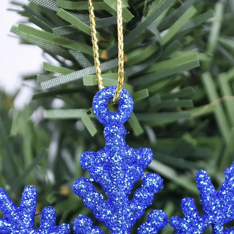 12pcs 10cm Gold Powder Plastic Snowflake Party Supplies Winter Decor Ornaments Christmas Tree Decorations for Home Snow