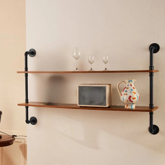 2 Tier Industrial Pipe Shelf 48x9.84 Inches Wall Mounted Storage Solution for Kitchen and Bedroom Organization