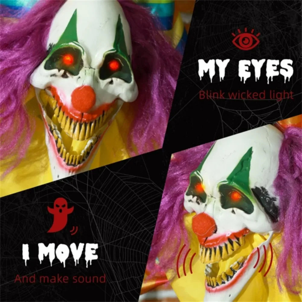 Hanging Clown Corpse Halloween Decoration with Skeleton Face