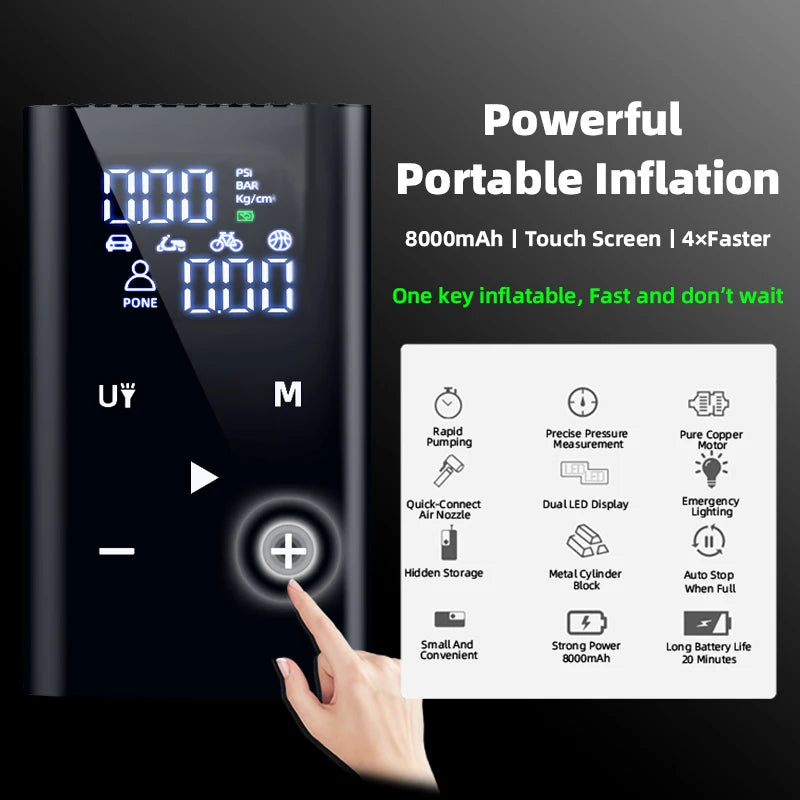 E-ACE Portable Air Conditioner 150PSI Air Pump Car Tyre Inflator Wireless Auto Compressor 8000mAh Air Injector For Bicycle And Ball