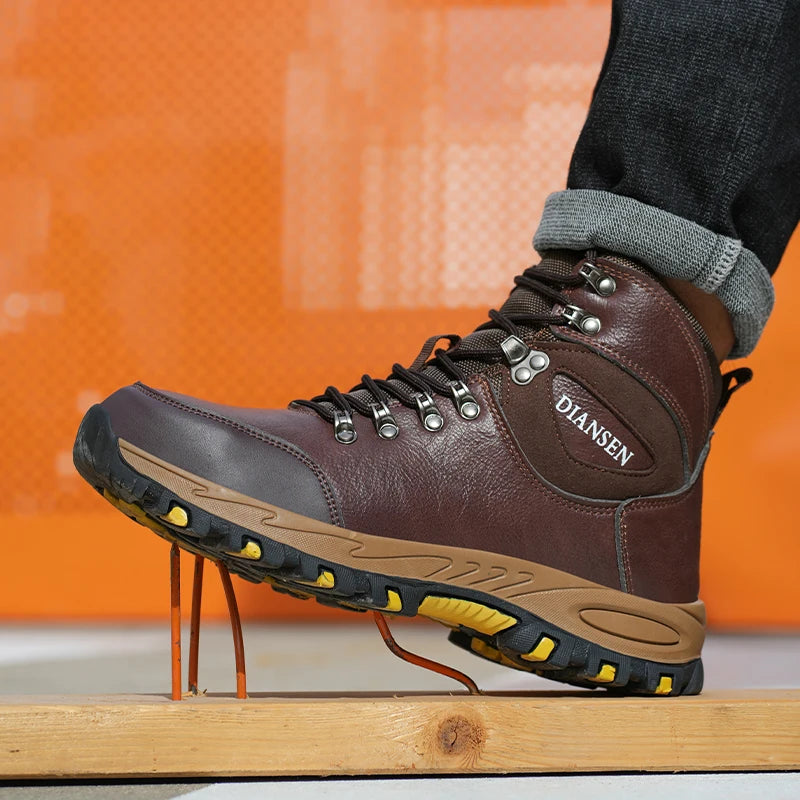 Rotating Button Steel Toe Safety Shoes For Men's Work Boots Indestructible Work Construction Pu Leather Anti Puncture Men Boots