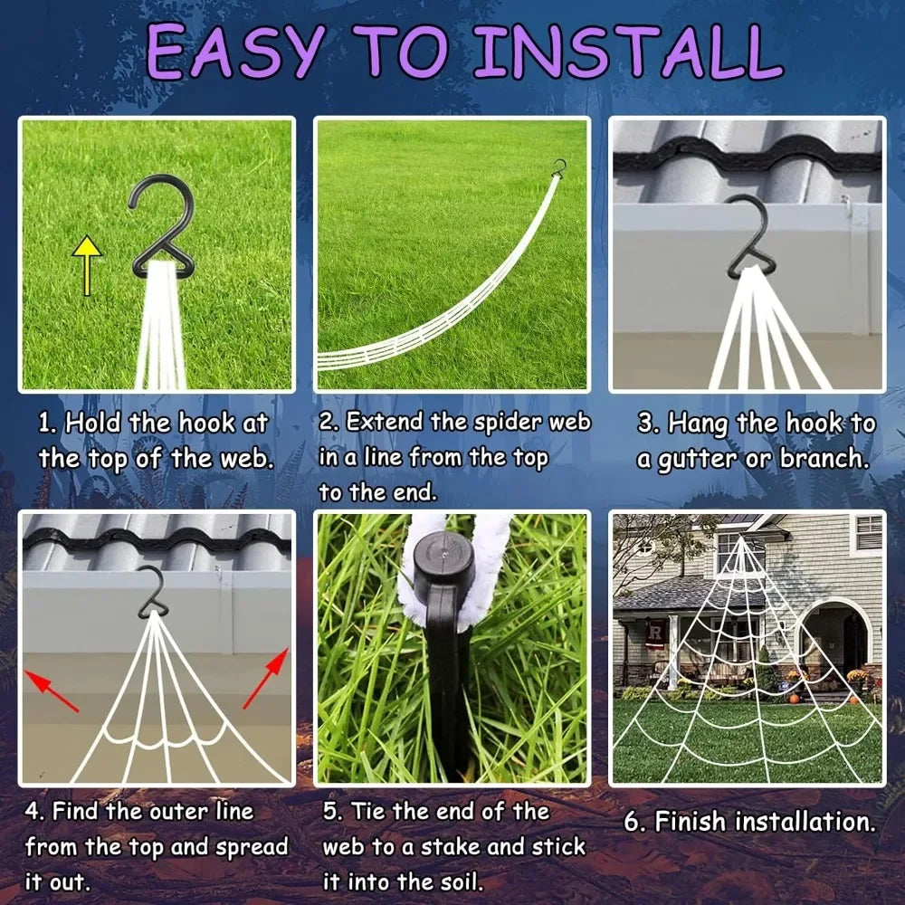 Spider Web Halloween Decorations Outdoor Lights with 125 Purple LED Lights and 8 Modes for Yard Decor