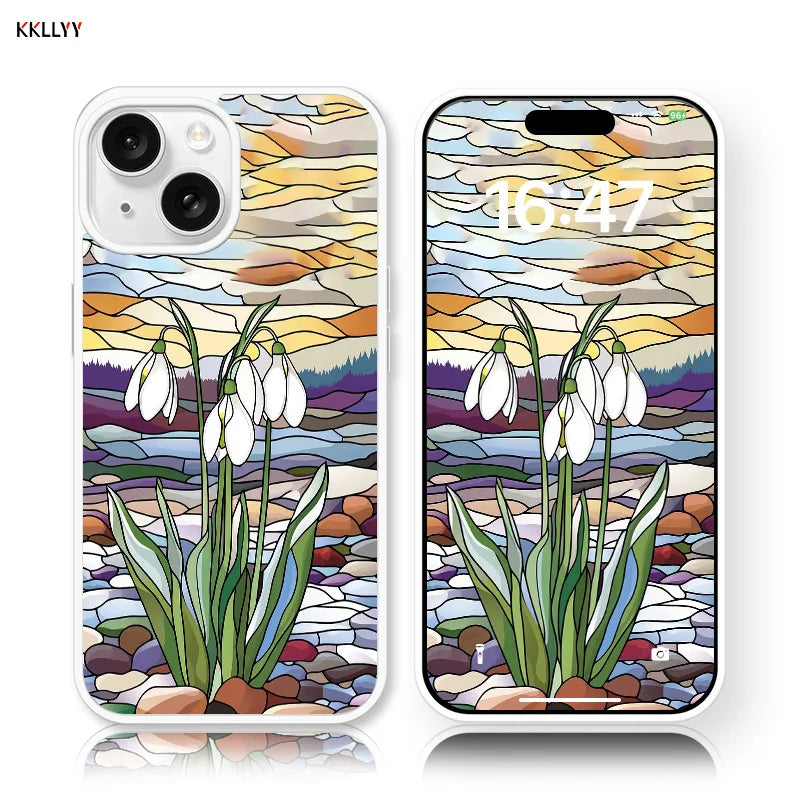 Stained Glass Snowdrop Phone Case Elegant Artistic Nature Inspired Style for iPhone 16 15 14 13 12 Pro Max