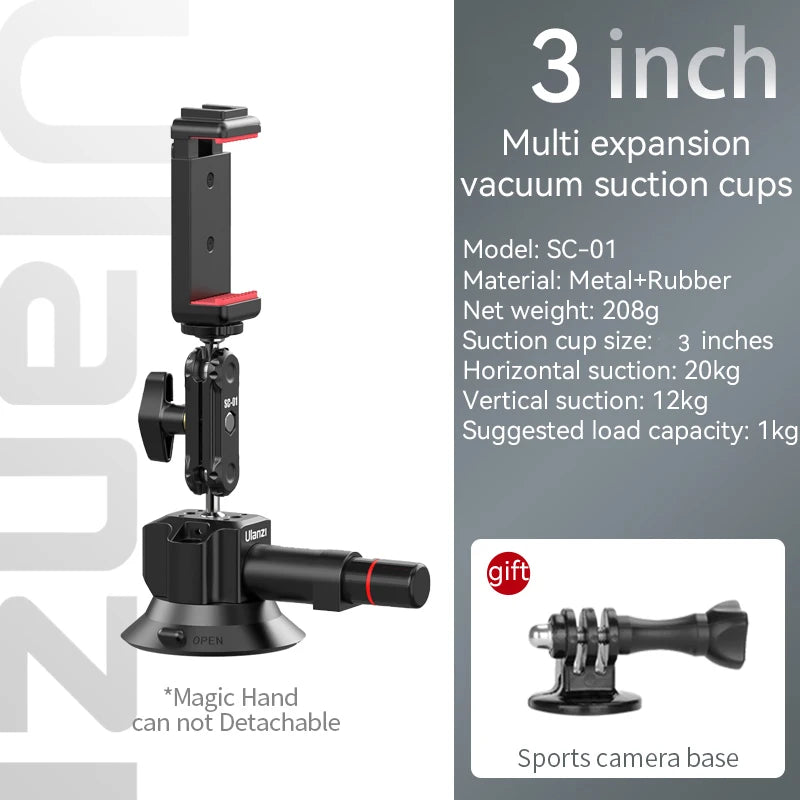 Ulanzi Car Suction Cup Mount Holder Kit for Phone Action Camera GoPro Hero Insta360 DJI Magic Arm Flexible Rotation