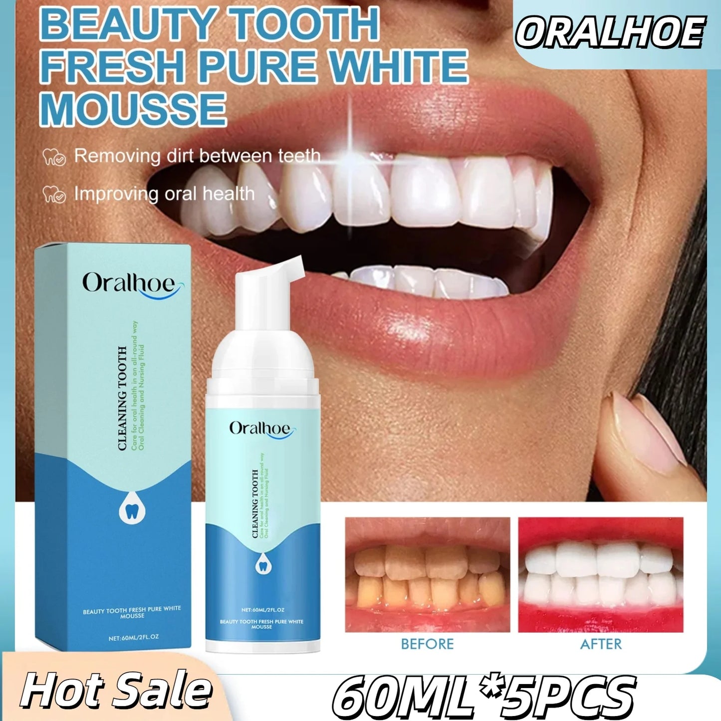 5 Pieces Tooth Brightening Mousse Toothpaste Fresh Breath Yellow Spot Removal Deep Cleaning Oral Hygiene Foam