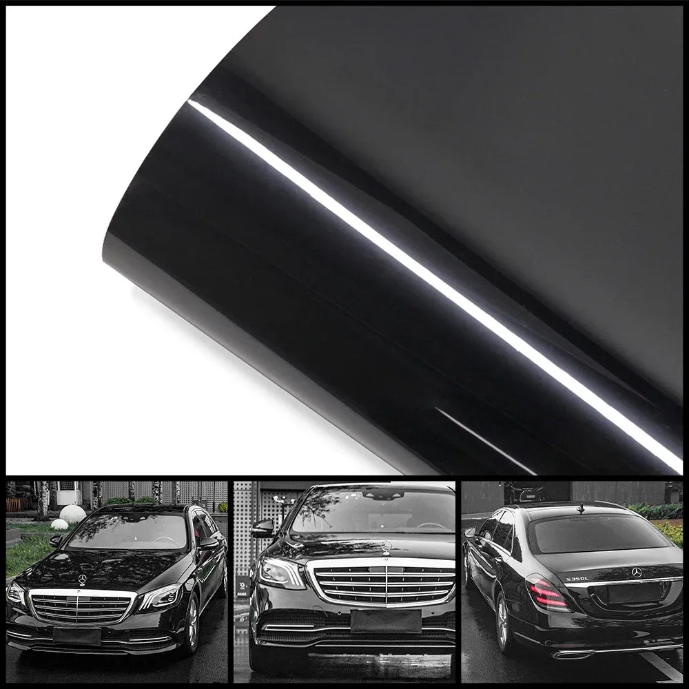 1.52x16.5m Premium Glossy Black Car PET Wrap Vinyl Film Color Change Decal Protective Cover Sticker Auto Tuning Accessories