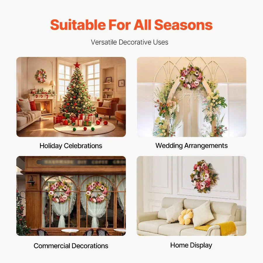 Artificial Drative Wreath 19 in Pink Peonies Hydrangeas Year Round Wreath