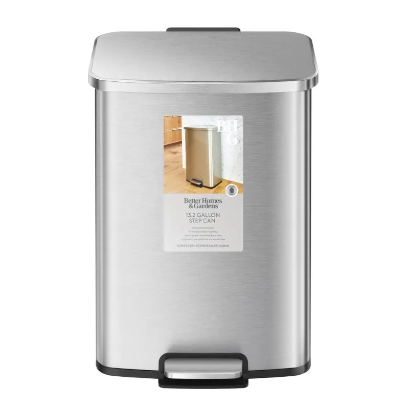 Better Homes and Gardens 13.2 Gallon Rectangular Stainless Steel Kitchen Step Trash Can Easy to Clean and Maintain