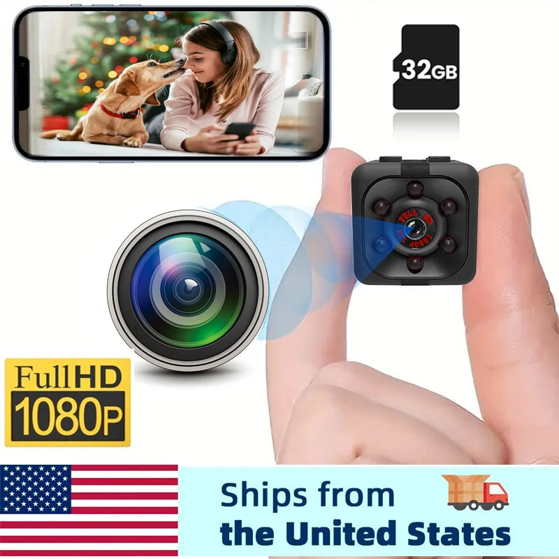 Mini Portable 1080P Full HD Security Camera Indoor Outdoor Surveillance Compact Mini Camera with 32GB Card
